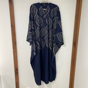 LYAJ Clothing Embroidered Abaya Women 54 Navy Blue Gold Leaf Detail | Modest
